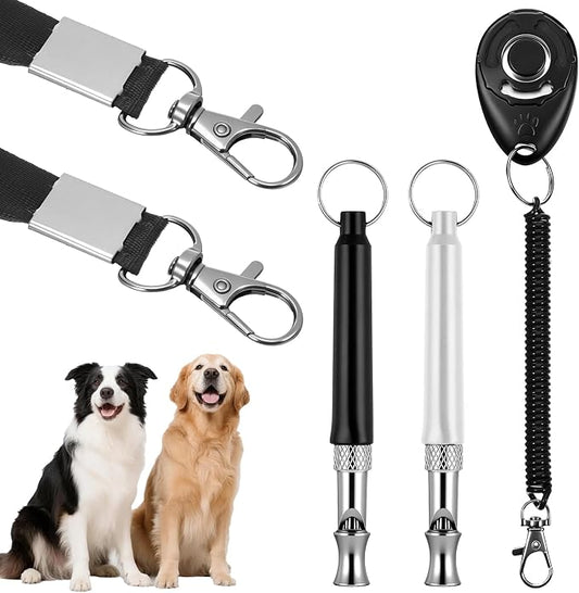 2 Pack Dog Whistle, Metal Dog Training Whistles to Stop Barking Neighbors Dogs, Ultrasonic Silent Adjustable Training Whistle with Lanyard (Black+White)