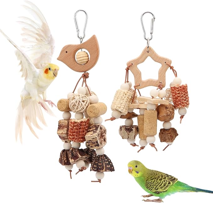 Litewoo 2PCS Natural Bird Foraging Parrot Shredding Toys Hanging Wood Conure Chewing Toys Bird Cage Accessories for Budgie Lovebird Cockatiel Conure Other Small and Medium Size Birds