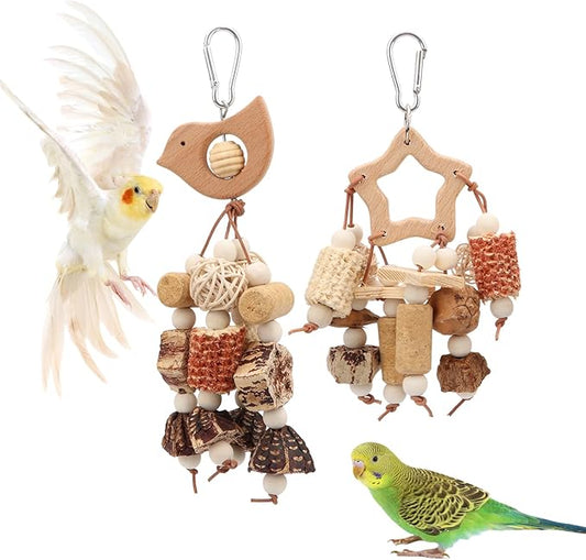 Litewoo 2PCS Natural Bird Foraging Parrot Shredding Toys Hanging Wood Conure Chewing Toys Bird Cage Accessories for Budgie Lovebird Cockatiel Conure Other Small and Medium Size Birds