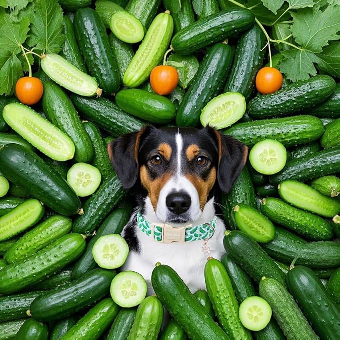 Lionet Paws Summer Dog Collar- Cute Cucumbers Dog Collars with Plastic Buckle,Blue Stripe Light Adjustable Dog Collars for Medium Large Dogs