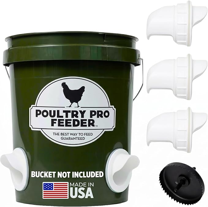 The Original Poultry Pro DIY Chicken Feeder | 3 Ports Poultry Feeders for Chicken Coop | Use for Buckets & Bins | Rain Proof, Weather Resistant - Original Feeder 3-Pack with Hole Saw