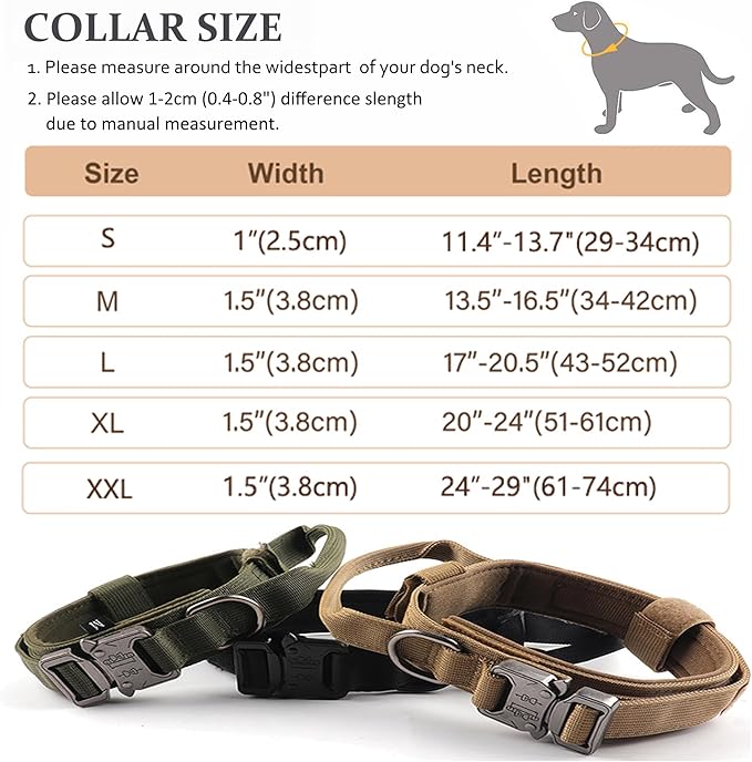Tactical Dog Collar, Adjustable Military Training Nylon Dog Collar with Control Handle and Heavy Quick-Release Metal Buckle for Small Medium Large Dogs, Emerald Green L