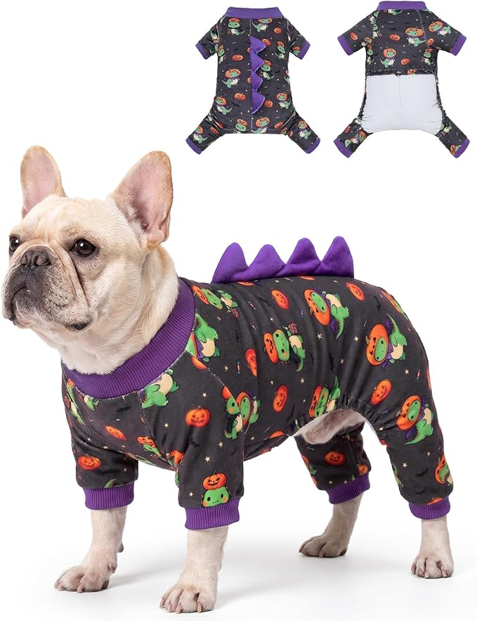 CuteBone Dinosaur Costume Halloween Dog Pajamas, Stretchy Spandex Crystal Velvet Sleepwear Coat for Small Dogs, Soft & Warm Pet Outfit Clothes for Cold Weather, Cozy Pullover Design COSP24XS