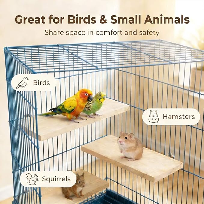 Bird Perch, 3 Pack Bird Playground Woodern Hamster Platform, Cage Accessories for Chinchilla, Parrot, Ferret, Rat, Budgie, Cockatie, Guinea Pig (3*Rectangle)