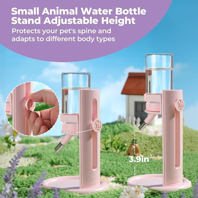 Guinea Pig Water Bottle No Drip – 4 oz Hamster Water Bottle for Glass Tank with Adjustable Stand, Leak Proof Small Animal Water Dispenser for Cage