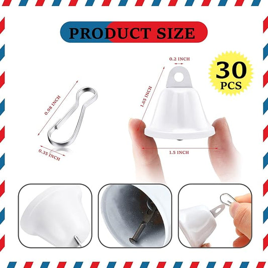 Gejoy 30 Pieces Craft Small Brass Bells for Crafts Mini Vintage Bells with Spring Hooks Tiny for Hanging Wind Chimes Making Dog Training Doorbell Wedding Decor, 1.65 x 1.5 Inch (White)