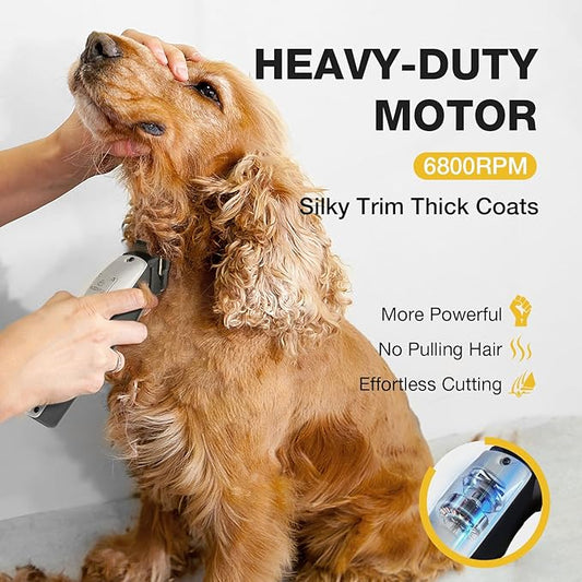 Dog Clippers for Grooming for Thick Heavy Coats, Professional Low Noise Pet Grooming Clippers Supplies Kit Rechargeable Stainless Steel Hair Trimmer with Ceramic Blade for Dogs Cats Animals