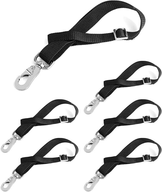QWORK Horse Bucket Strap, Nylon, 6 Pack, Adjustable 21" to 32" Length, for Hay Nets, Water Buckets, Outdoor Feeders, Black
