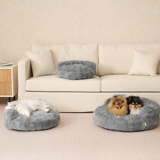 EHEYCIGA Soft Dog Couch Bed for Large Dog, Fluffy Medium Dog Bed with Removable Washable Cover, Bolster Pet Sofa, Waterproof and Non-Slip, 36" x 36"x 9", Grey