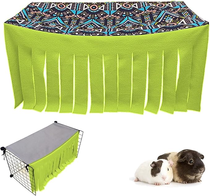 RIOUSSI Guinea Pig Hideout Hideaway Corner Fleece Toys Cage Accessories with Reversible Sides. Green, Rectangle