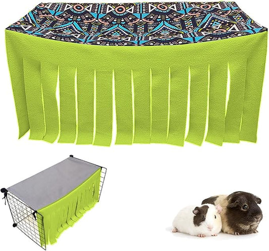 RIOUSSI Guinea Pig Hideout Hideaway Corner Fleece Toys Cage Accessories with Reversible Sides. Green, Rectangle