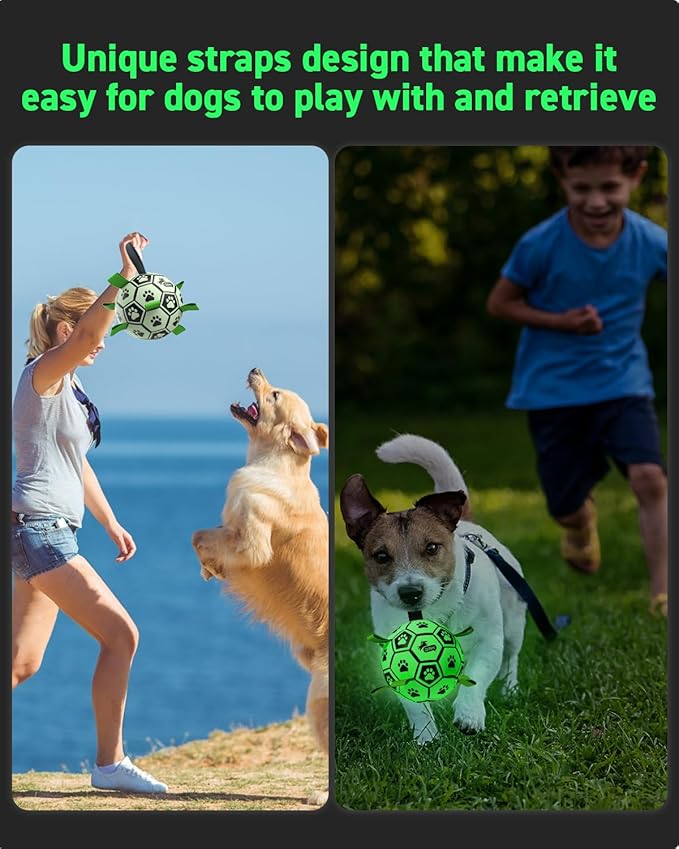 QDAN Premium Dog Ball, Glow in The Dark Dog Toys, Light Up Soccer Ball for Dogs, Outdoor Dog Toys, Doggy Water Toy, Puppy Birthday Gifts for Small Medium (6 Inch)