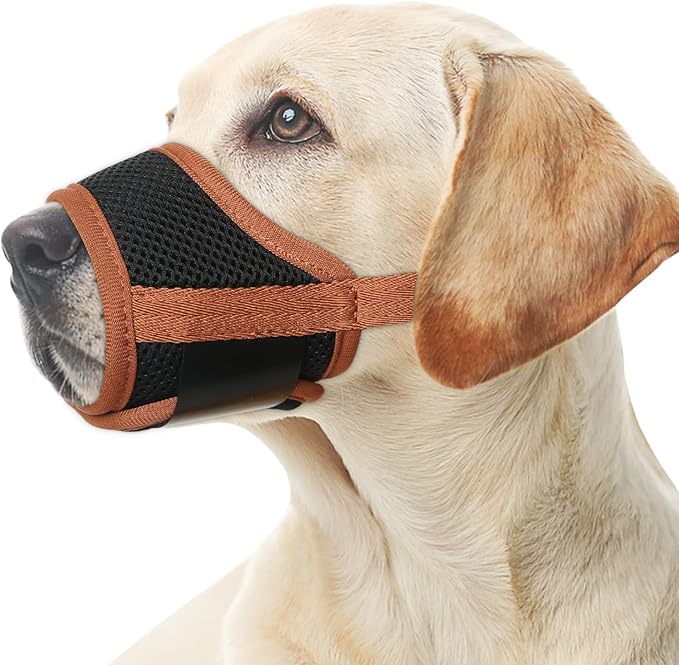 HEELE Dog Muzzle,Soft Nylon Muzzle Anti Biting Barking Chewing,Air Mesh Breathable Drinkable Adjustable Loop Pets Muzzle for Small Medium Large Dogs 4 Colors 4 Sizes (Brown, XL)
