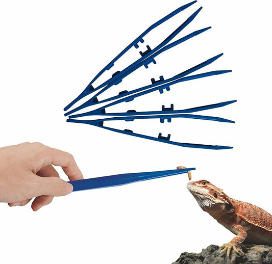 5-Pack Reptile Feeding Tongs Set - Hygienic Anti-Slip Blue Tweezers for Bearded Dragons, Lizards, Snakes, Aquariums & Small Animals(Five colors to choose from)