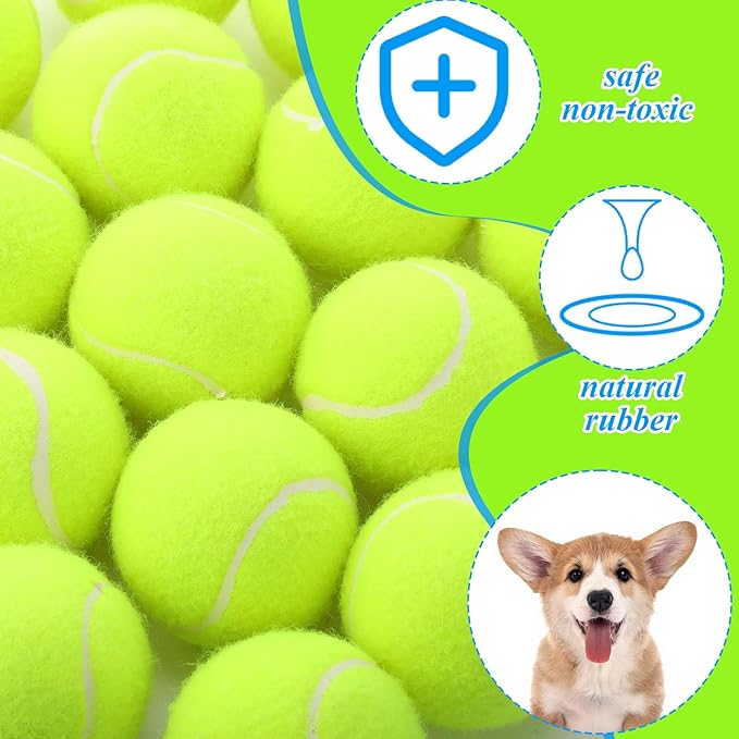 Skylety 100 Pcs 2.5 Inch Squeaky Tennis Balls Bulk for Dogs Bouncy Floatable Tennis Balls Dog Playing Supplies Training Interactive Fetch Toys Indoor and Outdoor for Small Medium Puppy (Green)