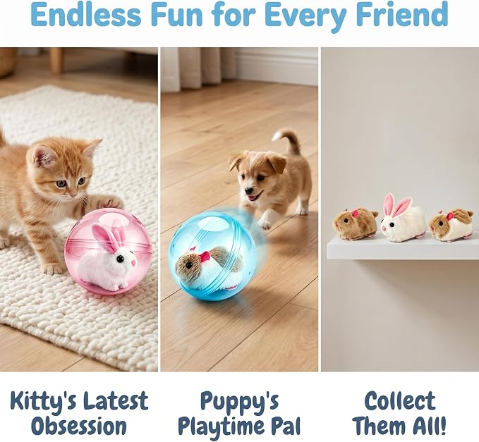 2026 New Self-Rolling Interactive Cat Ball, Realistic Animal Automatic Moving Toy, 360° Spin Chasing Ball for Cats & Dogs(Blue, Mouse-B)