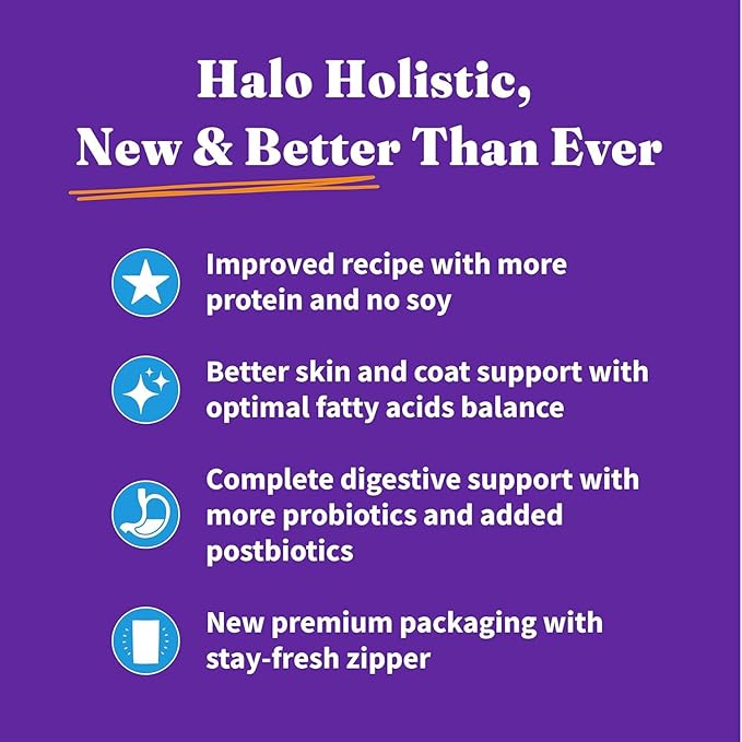 Halo Holistic Cat Food Wild Caught Whitefish Formula, Healthy Grains Dry Cat Food, For Sensitive Stomach Support, Kibble for Adult Cats, 10 lb Bag