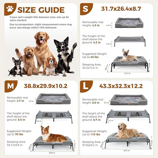 Lekereise Outdoor Elevated Dog Beds for Small Dogs, Portable Indoor & Outdoor Cooling Raised Cot Pet Hammock Bed with Skid-Resistant Feet, Frame with Breathable Mesh