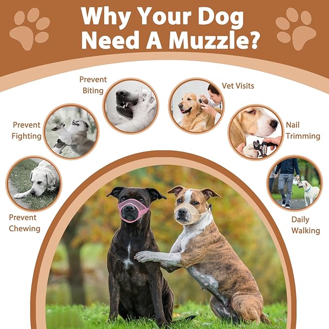 LUCKYPAW Dog Muzzle Suits for Small Medium Large Dogs, Mesh Muzzle Anti Biting Chewing, Breathable Mouth Cover Set with Adjustable Strap for Grooming Vet Visiting Training (Small 3 PCS(XXS-S), Beige)