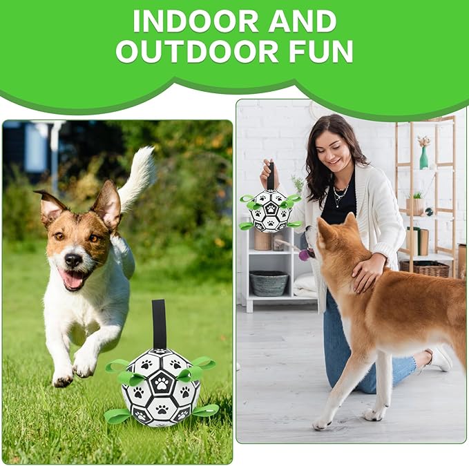 Dog Toys Balls, Dog Soccer Ball with Straps, Dog Birthday Gifts, Durable Balls for Small Medium Pet, Puppy Outdoor Toy, Pet Training Soccer Ball, World Cup Soccer (7.25 Inch)