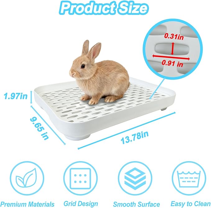 kathson Rabbit Litter Box for Cage Corner with Grid Holes,Bunny Potty Trainer Tray Guinea Pig Litter Pan, Small Animal Toilet for Ferret Hedgehog Chinchilla