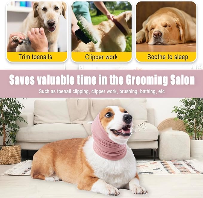 Meifsou Calming Hoodie for Dogs - Stretchy Dog Ear Cover, No Shake Anxiety Head Wrap Quiet Ears, Pet Snoods for Thunder, Lightning, Fireworks, Vet Visits, Grooming, Rabbit Plush Fabric, Purple S