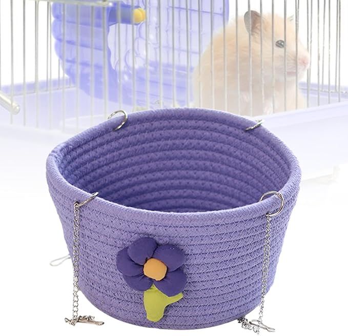 Small Pet Hammock Cage Accessory Multipurpose Rest House with Sturdy Chains Rat Sleeping Nest Hanging Rat Bed Basket for Yard, Purple