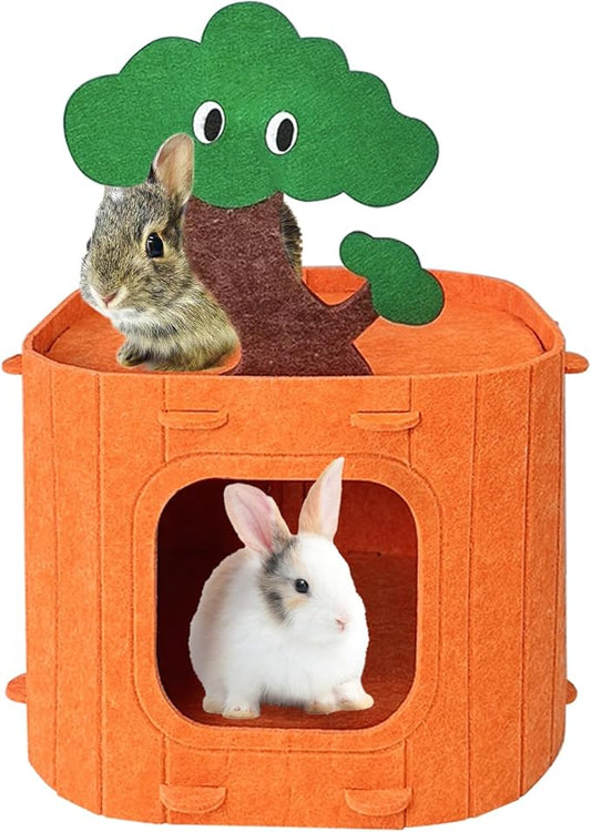 Rabbit Hideout,Felt Cloth Bunny Bed,Tree Stump Theme Guinea Pig Hideout and Bed,Small Animal Hideaway House,Rabbits Hiding Hut for Ferret Chinchilla Hedgehog