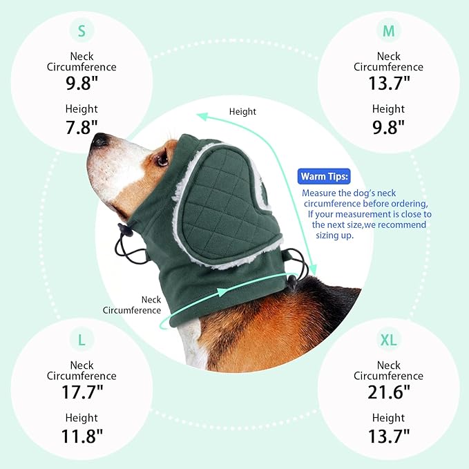 MIGOHI Soft Dog Ear Muffs Noise Protection,Ear Covers for Dogs,Dog No Flap Ear Wrap for Hematoma,Calming Hoodie Quiet Ears Head Warps for Medium Large Dogs Grooming,Bathing,Thunder,Firework,L,Green