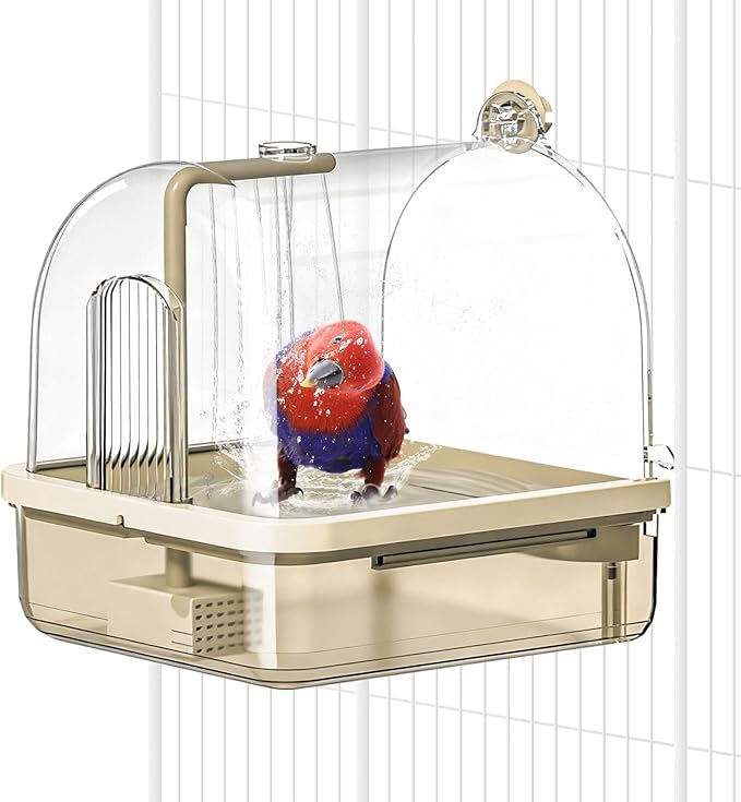 Automatic Bird Baths for Cage,Automatic Parakeet Bath with Pump, Filter,Indoor Bird Shower with Running Water,for Pet Birds Conure Budgies Cockatiels Lovebird and Budgies(Brown)