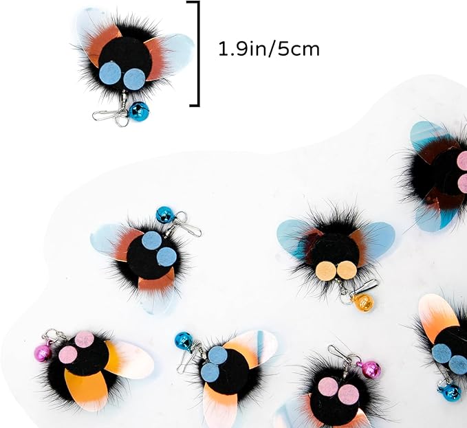 Cat Toy Insect Replacements, 6 Pcs Small Fly Set for Cat Wand Toys, Cat Door Hang Toys, Bug Refills with Bells, Handmade(Small Fly Set)