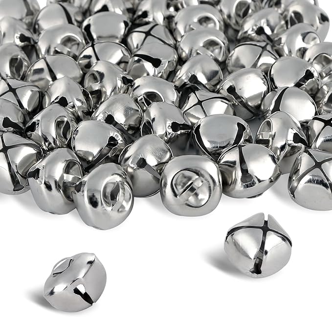 BigOtters 50 PCS Jingle Bells for Crafting, 1 Inch Silver Craft Bells Bulk for DIY Crafts, Potty Training, Wind Chimes Making, Wedding Decor & Home Decoration, with Hanging Hole