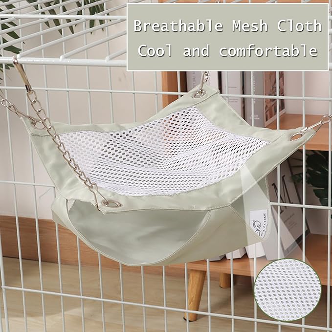 SEIS Waterproof 2 Layers Sugar Glider Mesh Hammock Summer Hamster Sleeping Nest Small Animal Hanging Bed for Guinea Pig House Bedding Squirrel Rat (Green, 13.4"x13.4")