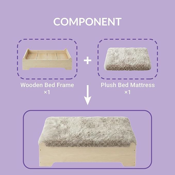 Elevated Wooden Dog Bed with Supportive Cushion & Washable Cover, Sturdy Noise-Free Frame, Modern Furniture-Style Design for Indoor Living Spaces, L Size for Medium to Large Dogs, Natural Wood Finish