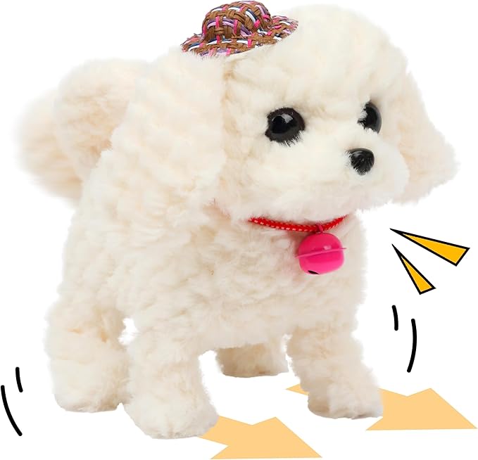 Walking White Dog Stuffed Animal Talking Wagging Nodding Educational Plush Puppy Toy Electric Interactive Animated Plushies for Girls Boys Birthday