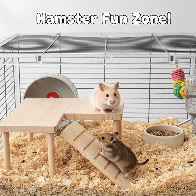 Hamster Platform, Small Wooden Hamster Cage Accessories, Elevated Resting Area for Hamster Cages, Pine Material Construction for Small Animal Habitats