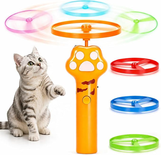 Cat Fetch Toy, Rechargeable Flying Disc Launcher with 6 Flying Discs, Interactive Cat Toys for Indoor Cats, Cat Chase Toy for Bored Indoor Cats, Kittens & Adult Cats