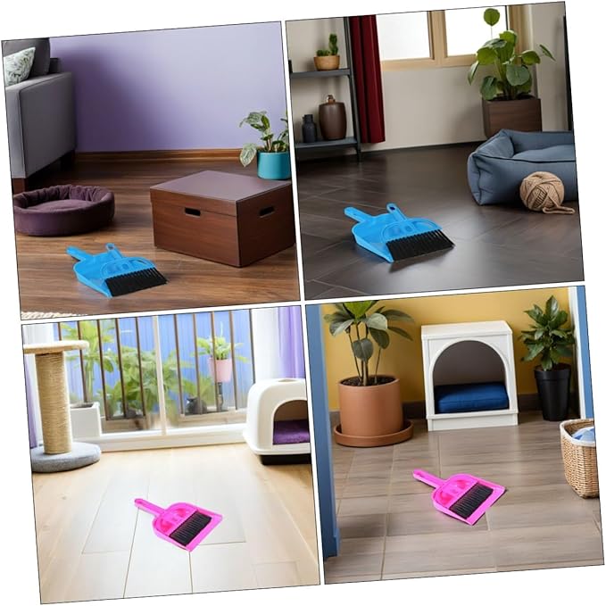 Mini Dustpan and Small Broom Set 10pcs for Pet Cage Cleaning, Bright Pink and Blue, Mini Handheld Brush for Hamsters, Rabbits, Hedgehogs, Chinchillas and Small Animals