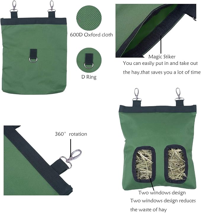 Rabbit Hay Feeder Bag, Guinea Pig Hay Feeder Storage, Rabbit Hay Bag, Guinea Pig Hay Feeder,11in X9.4in Small Animal Feeder Bag,600D Oxford Cloth Fabric (Green)