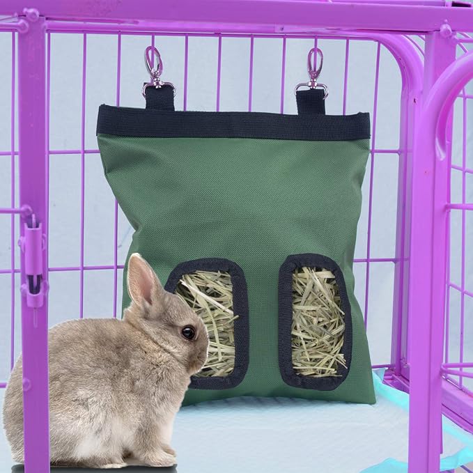 Rabbit Hay Feeder Bag, Guinea Pig Hay Feeder Storage, Rabbit Hay Bag, Guinea Pig Hay Feeder,11in X9.4in Small Animal Feeder Bag,600D Oxford Cloth Fabric (Green)