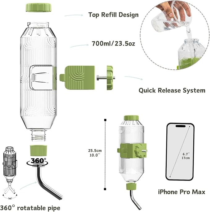 Pet Water Bottle[S24, 24oz], Hanging Dog Water Dispenser Kennel Plastic Drinker Kettle Feeder BPA Free Cage Crate Hutch Puppy Cat Rabbit (Guniea Pigs-Small Bunnies-Chinchillas)