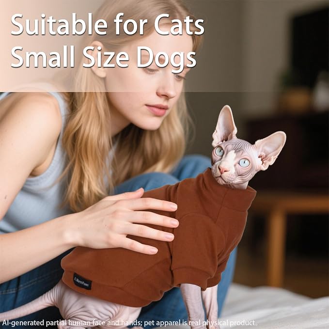 Sphynx Cat Clothes Fleece Cats&Small Dogs Pullover Sweater | Soft warm fleece, covers belly. Stretchy, easy on. Washes well. For small dogs & cats: daily walks, naps, AC rooms.