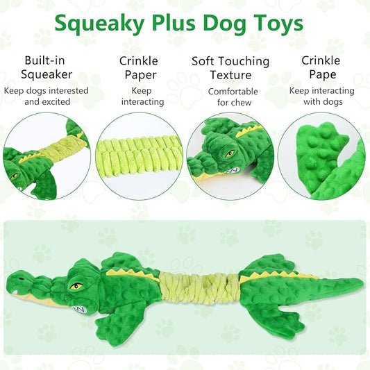 Letsmeet Large Squeaky Alligator Dog Toys, Interactive Puppy Toys with Crinkle Paper, Pull Tug of War Dog Toy, Plush Dog Chew Toys for Small, Medium, Large Breed