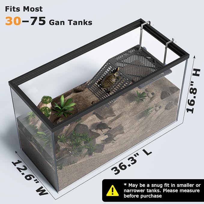 Upgraded Hanging Turtle Basking Platform with Built-In Feeding Tray, Stainless Steel Hooks, Non-Slip Ramp, No Zip Ties, Heavy-Duty Turtle Dock for 30 Gallon Aquariums