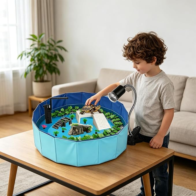 22.8 inch Large Size Turtle Tank Habitat Kit with Basking Platform, for Turtles, Crayfish, Crab, Aquatic Tortoise Enclosure Starter Aquarium, Pet Turtle Reptile Habitat