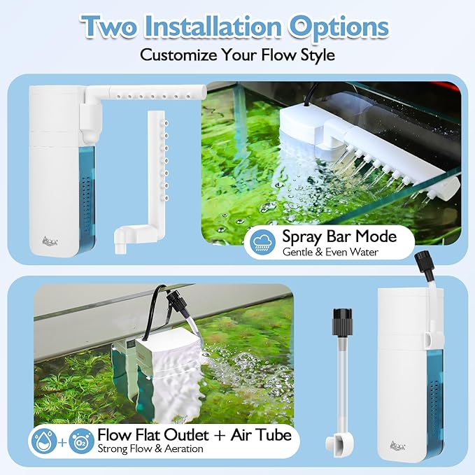 AQQA Fish Tank Filter for 10-30 Gallon Tank, 105GPH Submersible Whisper Aquarium Internal Filter with Adjustable Waterflow for Bio Filtration, Water Circulation and Oxygenation (5W for 10-30 Gal Tank)