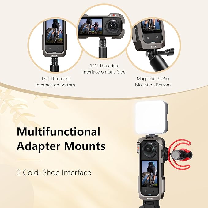 AMAZEAR Metal Protective Case for Insta360 X5 Accessories, Insta 360 X5 Multifunction Utility Frame Stronger Construction Aluminum Cage with Quick-Release Safety Lock, Various Expansion Mounts
