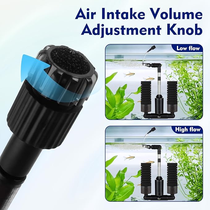 AQQA Electric Sponge Filter for Aquarium – Quiet USB Powered Breeding & Shrimp Filter with Bio Ceramic Media, Adjustable Air Intake & 360° Rotatable Outflow (110V Adapter Included) (M)