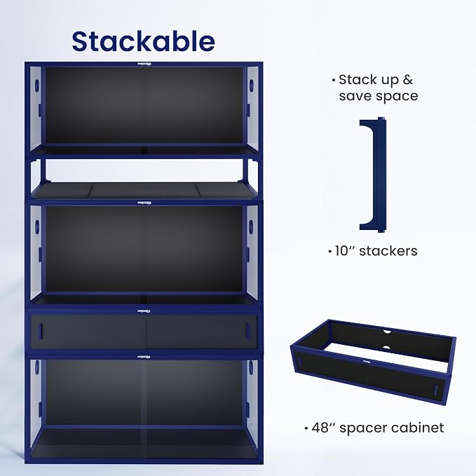 Phailozoo Stackable Reptile Enclosure, 85 Gallon Reptile Tank for Bearded Dragon, Snake, Ball Python, Colorful Aluminum Frame & Front Opening Tempered Glass Door with Handles for Easy Maintenance