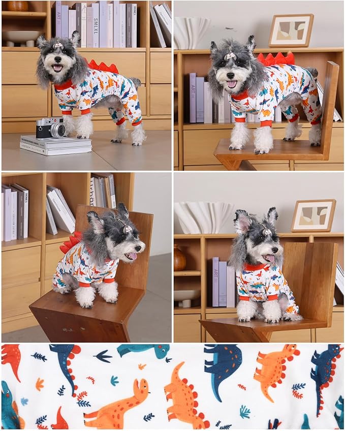 CuteBone Dinosaur Costume Dog Pajamas, Stretchy Spandex Crystal Velvet Sleepwear Coat for Small Dogs, Soft & Warm Pet Outfit Clothes for Cold Weather, Cozy Pullover Design COSP02XS